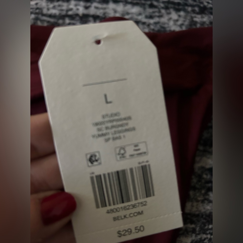 Bought from Belk, burgundy leggings, size large.  New! - Picture 2 of 2